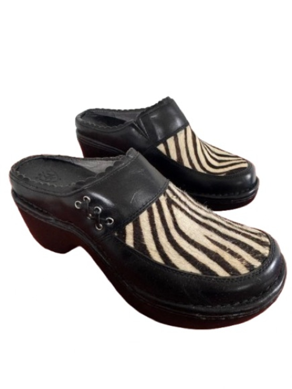 Ariat Cassidy Zebra Calf Hair Leather Clogs Mules Black White Slip On y2k 7M
